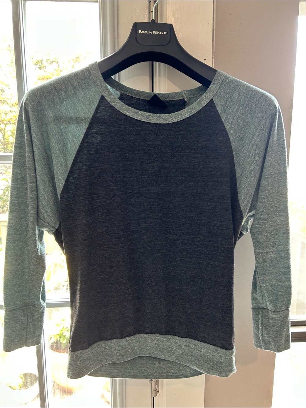 Nordstroms Two-Tone Raglan Long Sleeve Top in Heather Gray and Charcoal